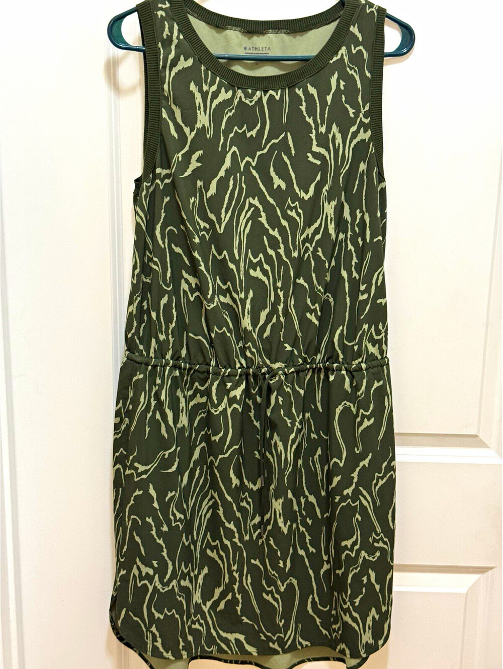 Athleta Women’s Medium Olive Green Abstract Print Drawstring Waist Tank Dress